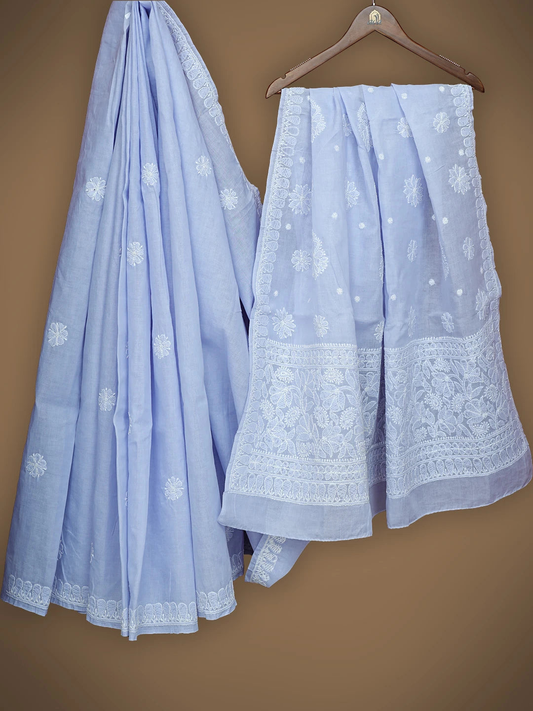 Ada Hand Embroidered Mauve Cotton Lucknowi Chikankari Saree With Blouse 01A838191