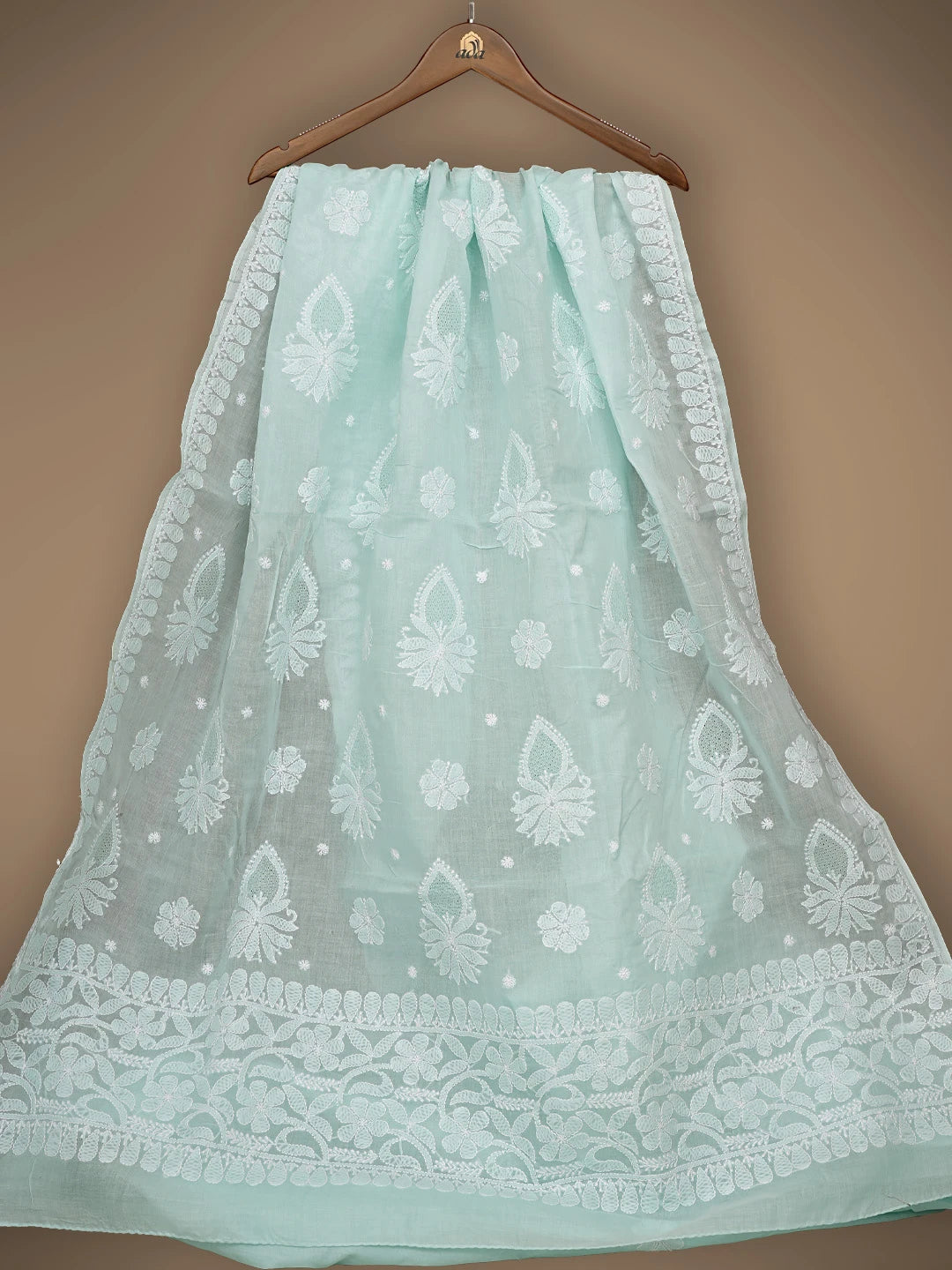 Ada Hand Embroidered Sea Green Cotton Lucknowi Chikankari Saree With Blouse 01A838190
