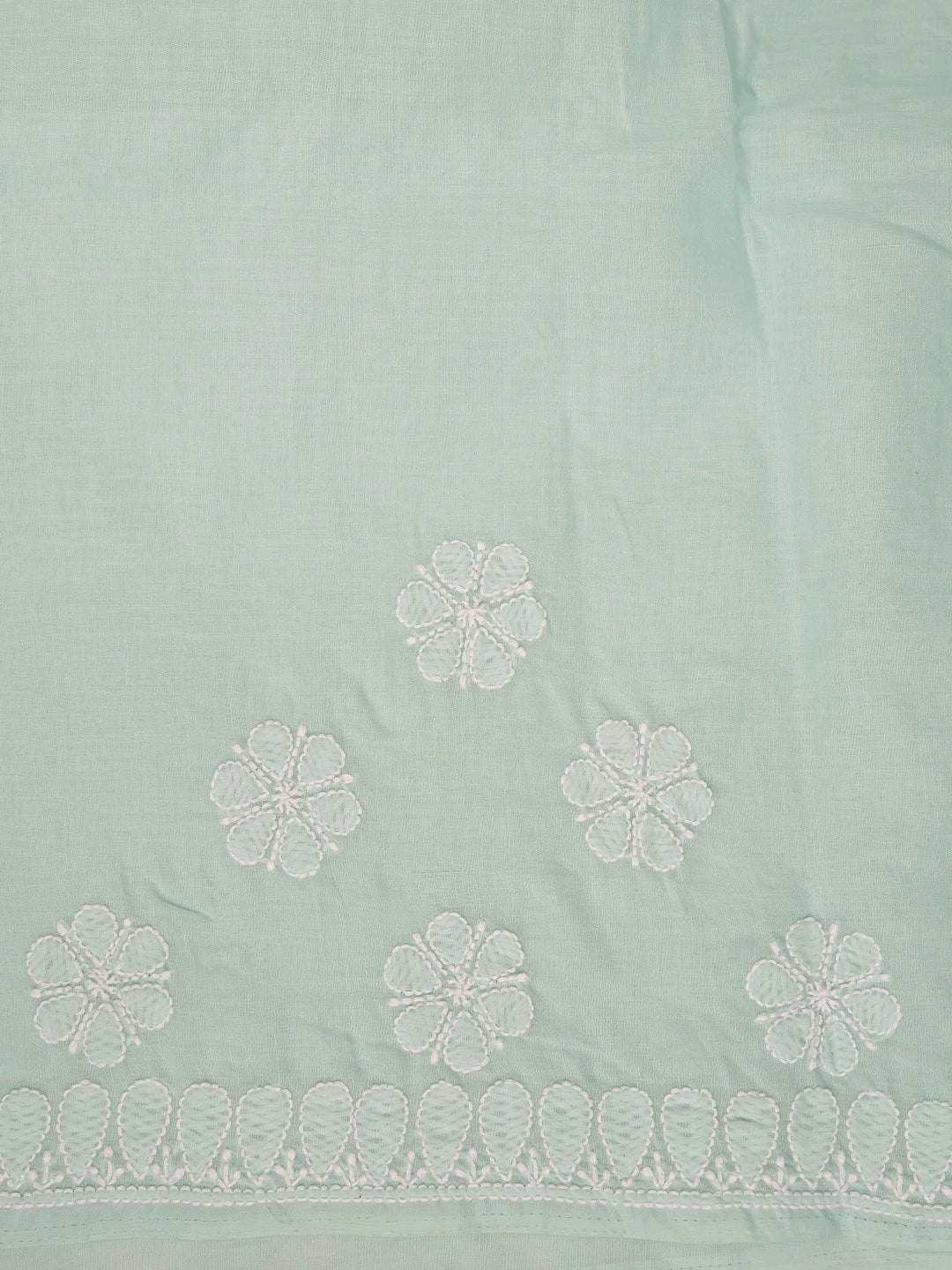 Ada Hand Embroidered Sea Green Cotton Lucknowi Chikankari Saree With Blouse 01A838190
