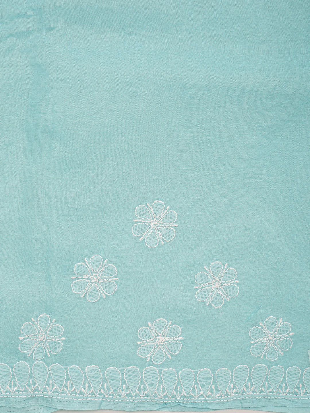 Ada Hand Embroidered Blue Cotton Lucknowi Chikankari Saree With Blouse 01A838189