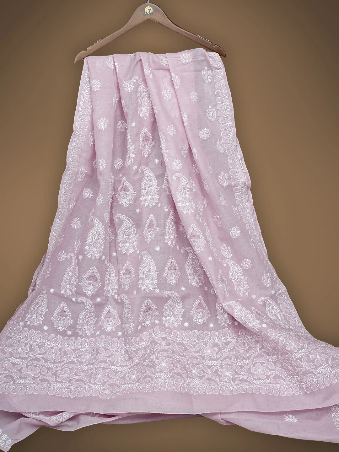Ada Hand Embroidered Dusty Rose Pink Cotton Lucknowi Chikankari Saree With Blouse 01A838187