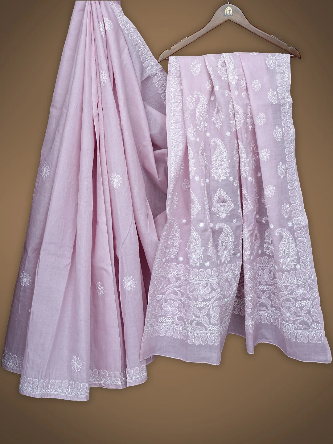 Ada Hand Embroidered Dusty Rose Pink Cotton Lucknowi Chikankari Saree With Blouse 01A838187