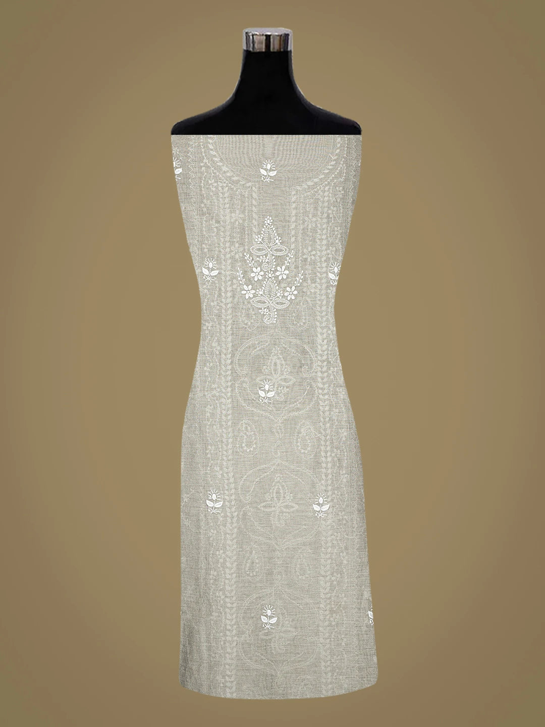 Ada Hand Embroidered Grey Chanderi Lucknowi Chikankari Unstitched Kurta Dupatta Set 01A836881