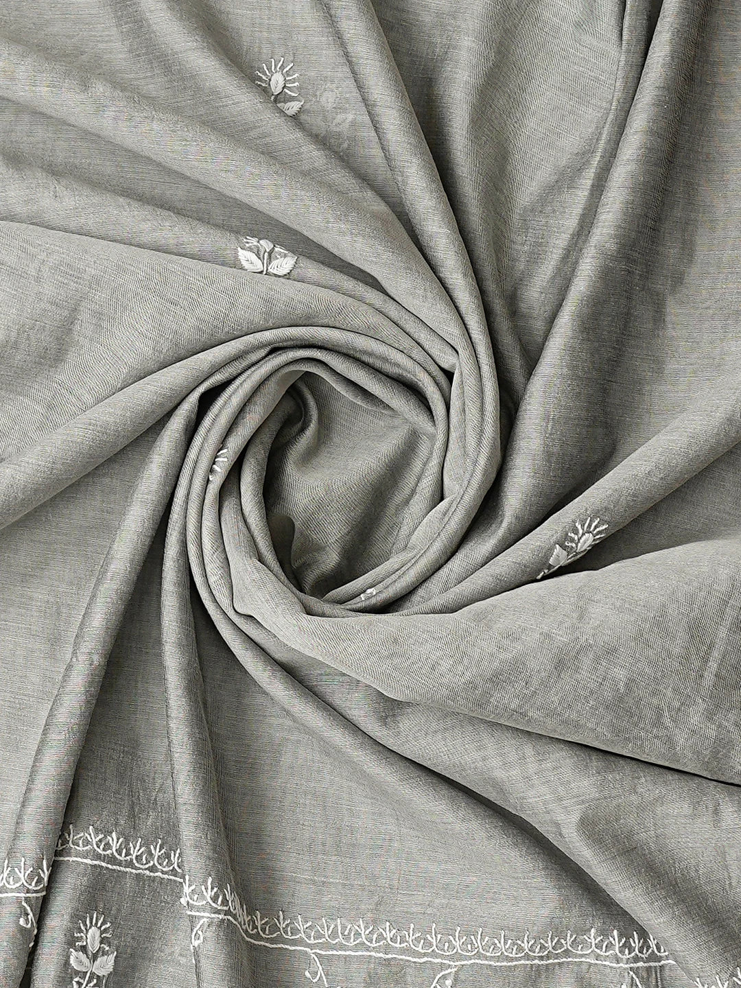 Ada Hand Embroidered Grey Chanderi Lucknowi Chikankari Unstitched Kurta Dupatta Set 01A836881