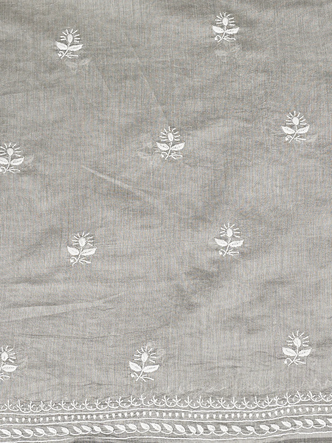 Ada Hand Embroidered Grey Chanderi Lucknowi Chikankari Unstitched Kurta Dupatta Set 01A836881