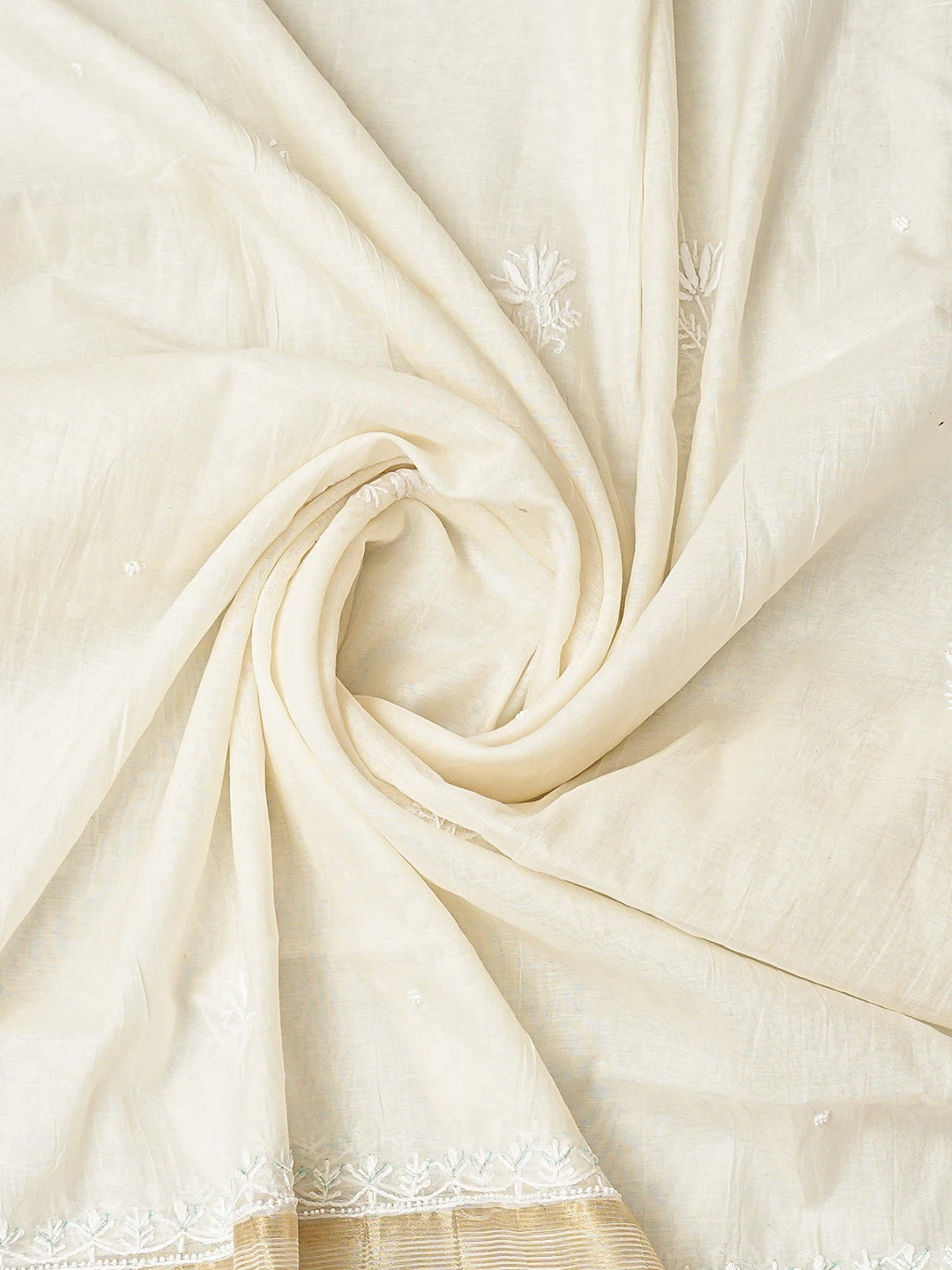 Ada Hand Embroidered White Chanderi Lucknowi Chikankari Unstitched Kurta Dupatta Set With Pearl Work 01A789287