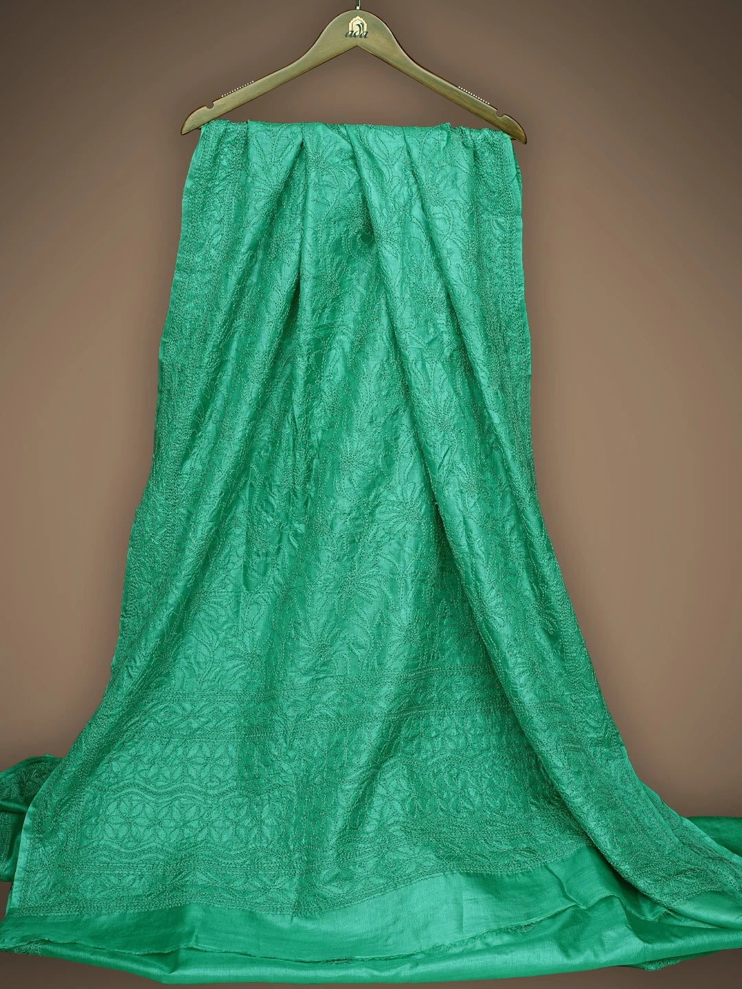 Ada Hand Embroidered Green Tussar Silk Lucknowi Chikankari Saree With Blouse 01A837937