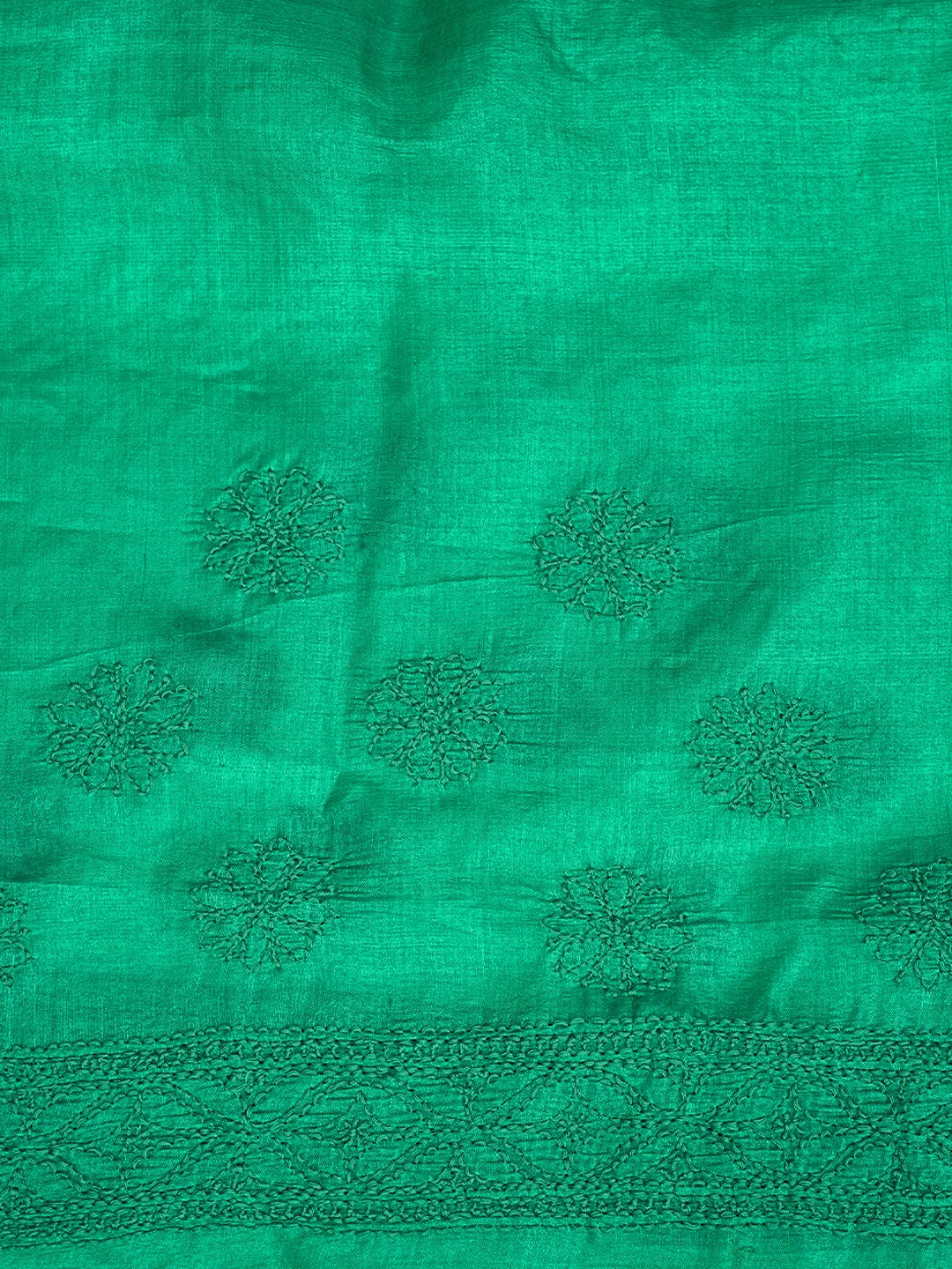 Ada Hand Embroidered Green Tussar Silk Lucknowi Chikankari Saree With Blouse 01A837937