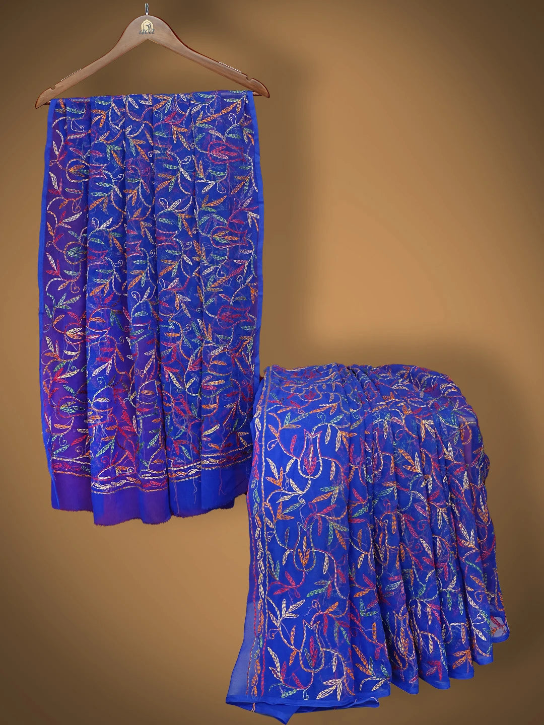 Ada Hand Embroidered Royal Blue Georgette Lucknowi Chikankari Saree and Blouse 01A838106
