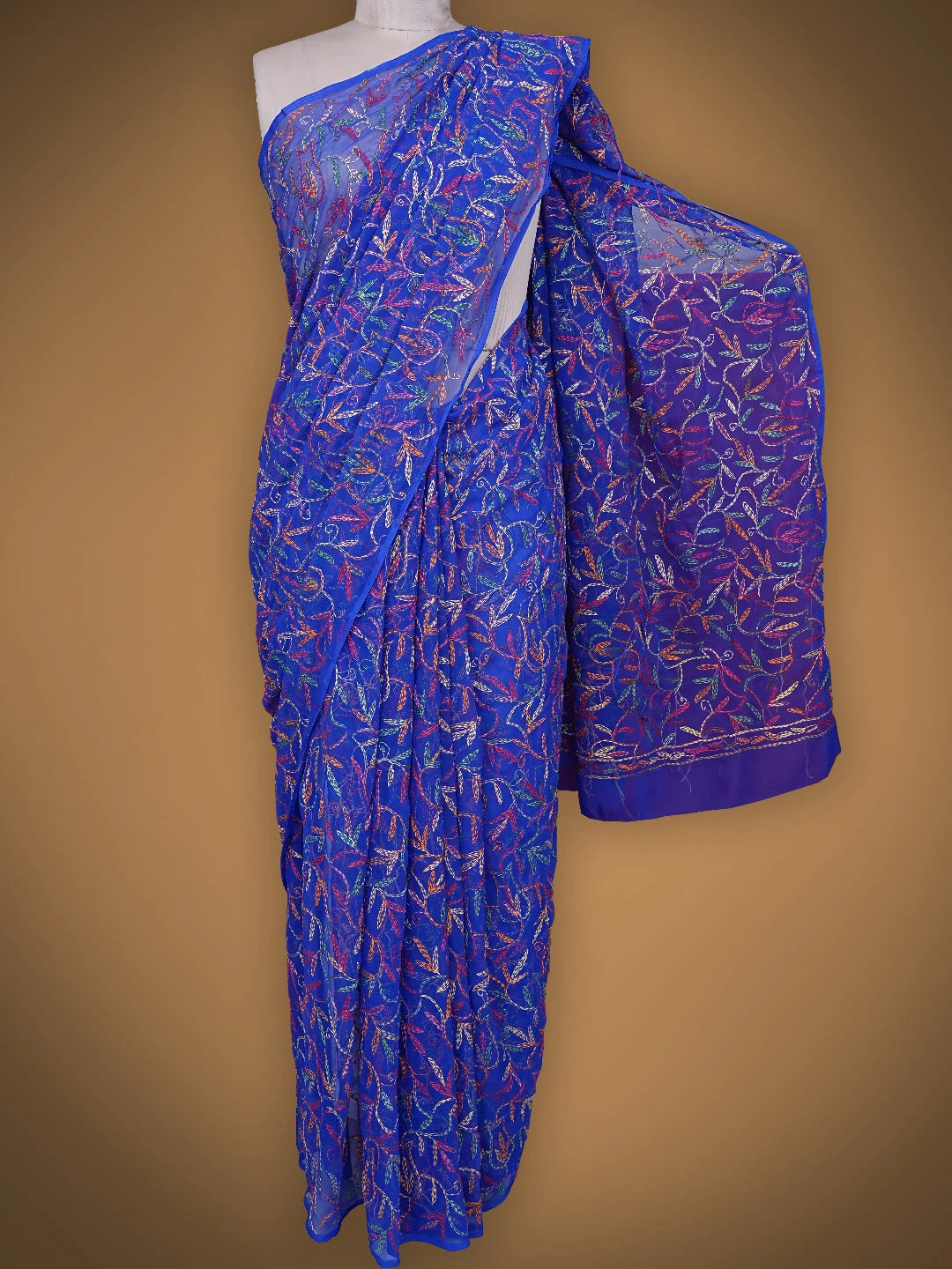 Ada Hand Embroidered Royal Blue Georgette Lucknowi Chikankari Saree and Blouse 01A838106