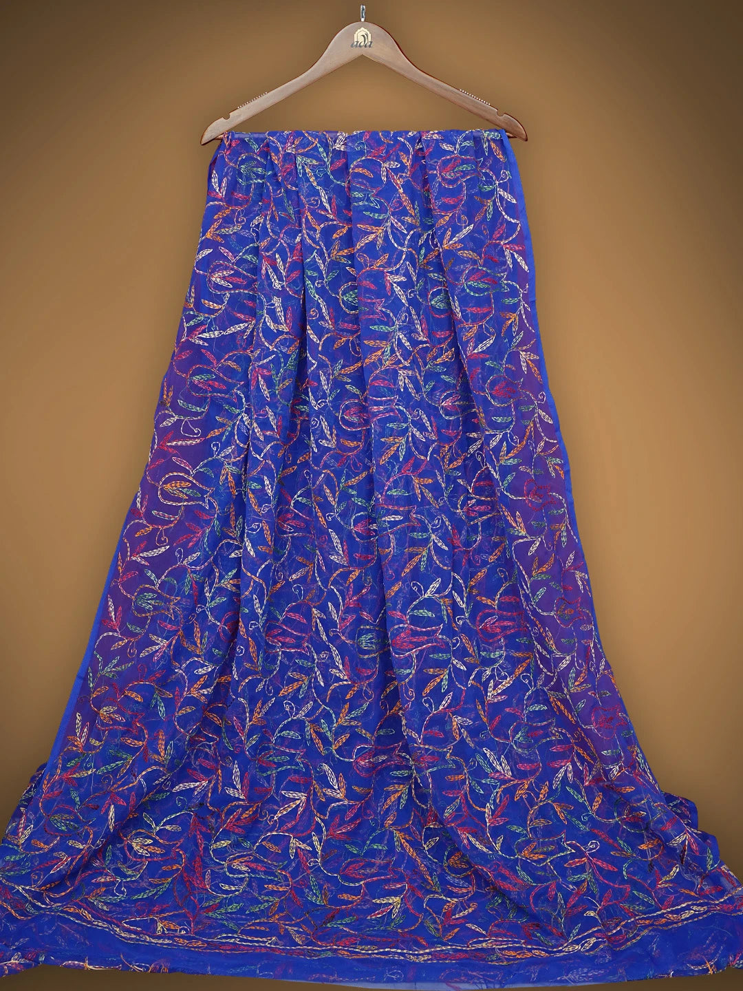 Ada Hand Embroidered Royal Blue Georgette Lucknowi Chikankari Saree and Blouse 01A838106