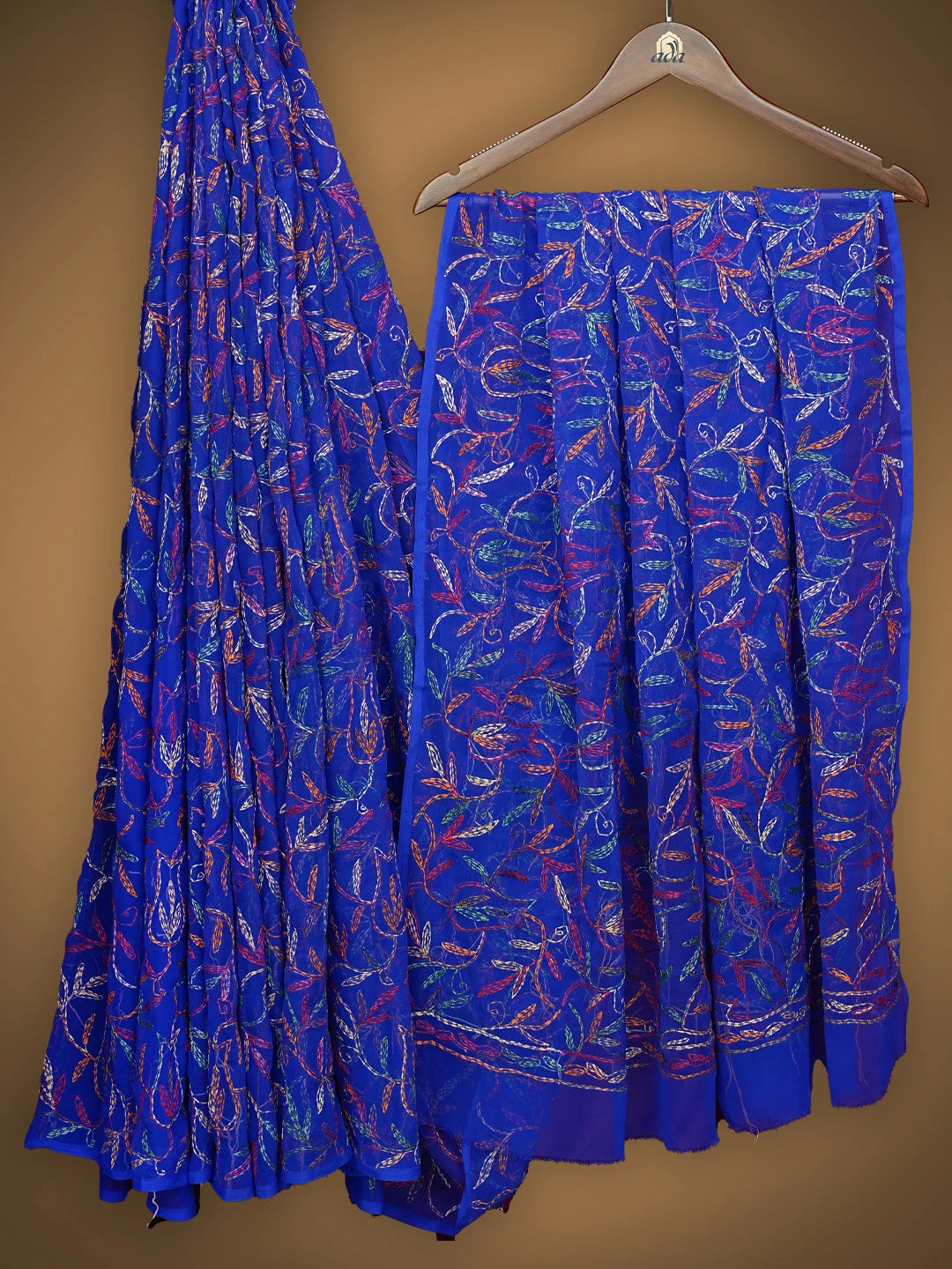 Ada Hand Embroidered Royal Blue Georgette Lucknowi Chikankari Saree and Blouse 01A838106