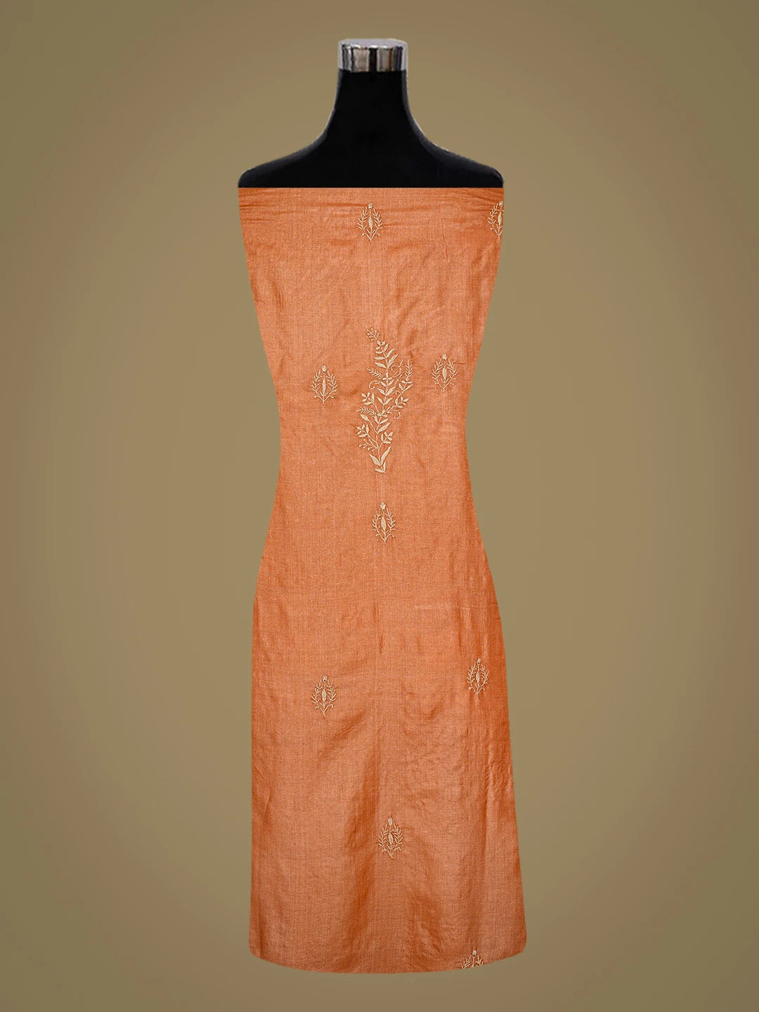 Ada Hand Embroidered Rust Tussar Silk Lucknowi Chikankari Unstitched Kurta Dupatta Set 01A836313