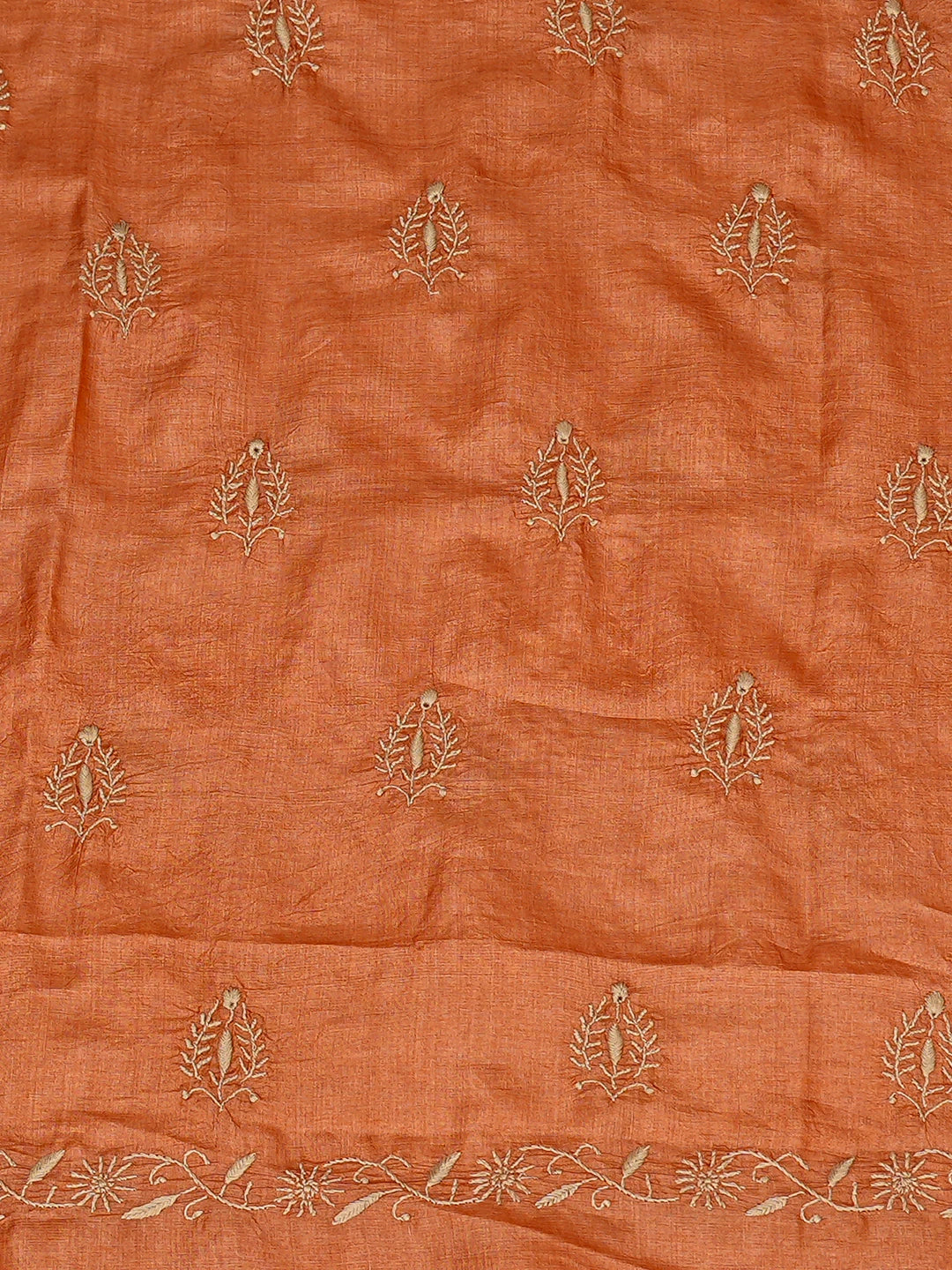 Ada Hand Embroidered Rust Tussar Silk Lucknowi Chikankari Unstitched Kurta Dupatta Set 01A836313