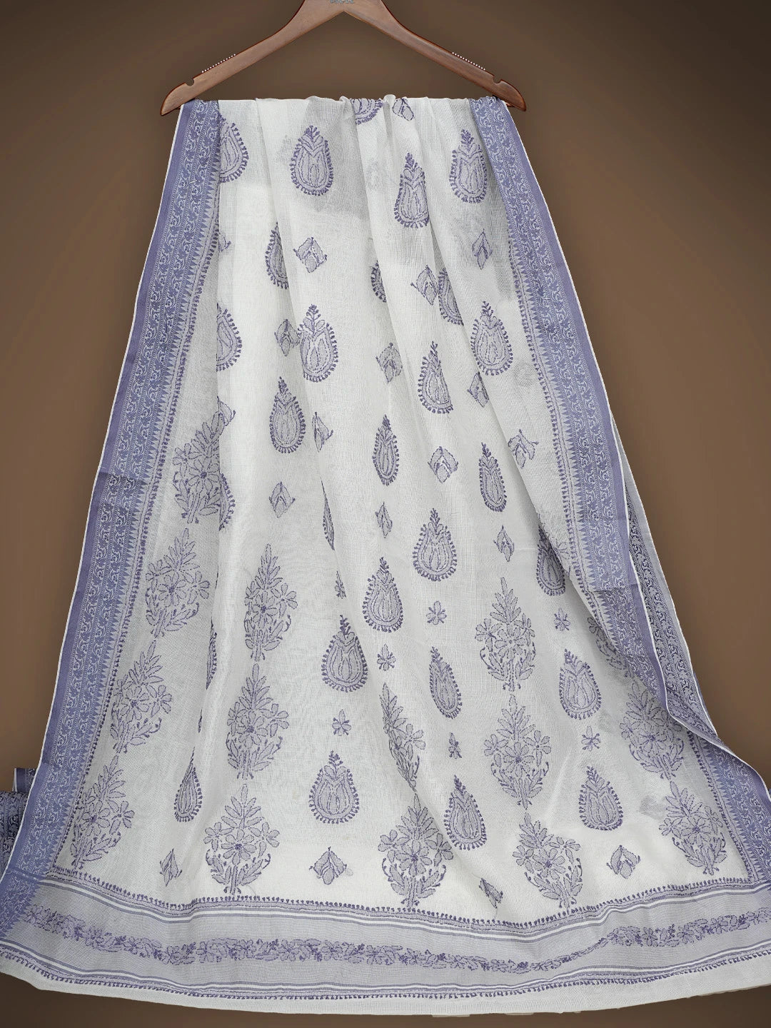 Ada Hand Embroidered White Chanderi Lucknowi Chikankari Saree With Blouse 01A837947