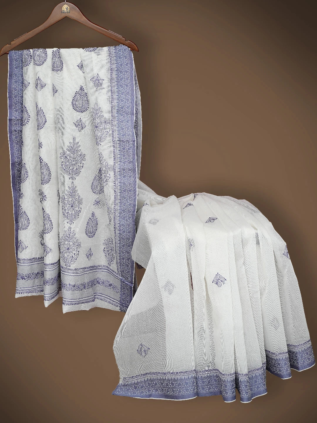 Ada Hand Embroidered White Chanderi Lucknowi Chikankari Saree With Blouse 01A837947