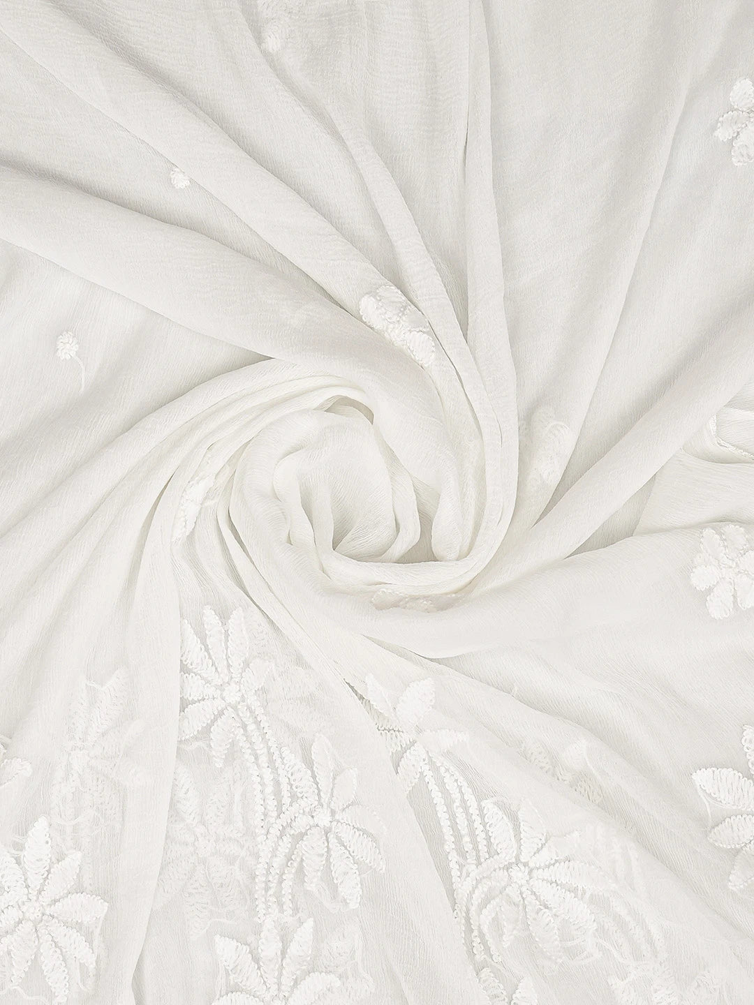 Ada Hand Embroidered White Chiffon Lucknowi Chikankari Dupatta 01A824730