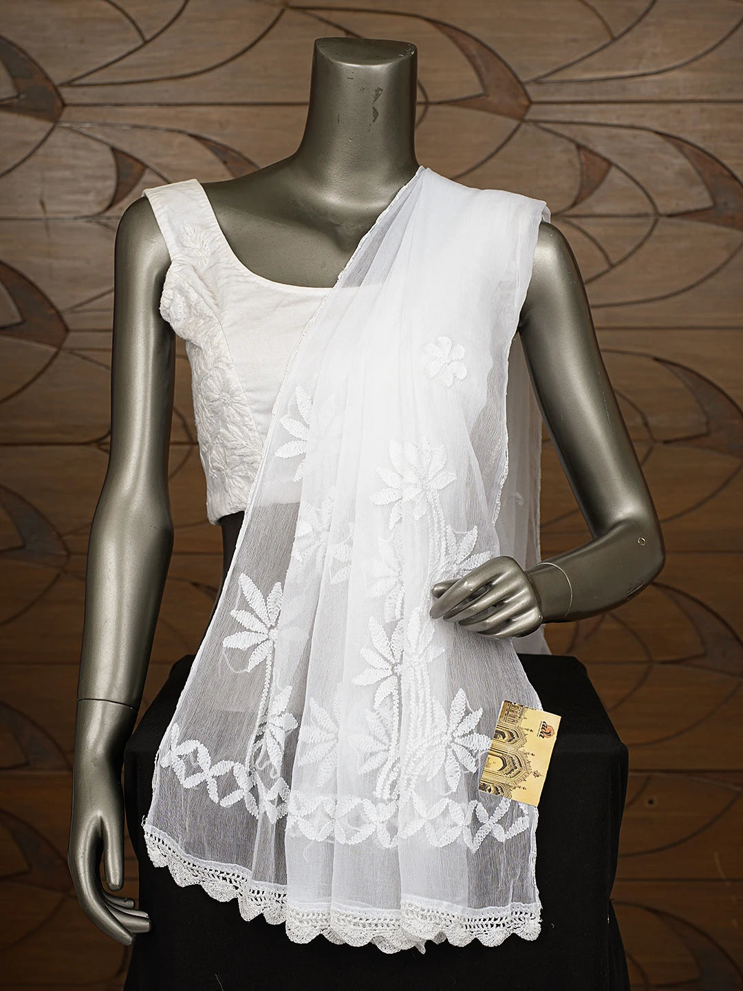 Ada Hand Embroidered White Chiffon Lucknowi Chikankari Dupatta 01A824730