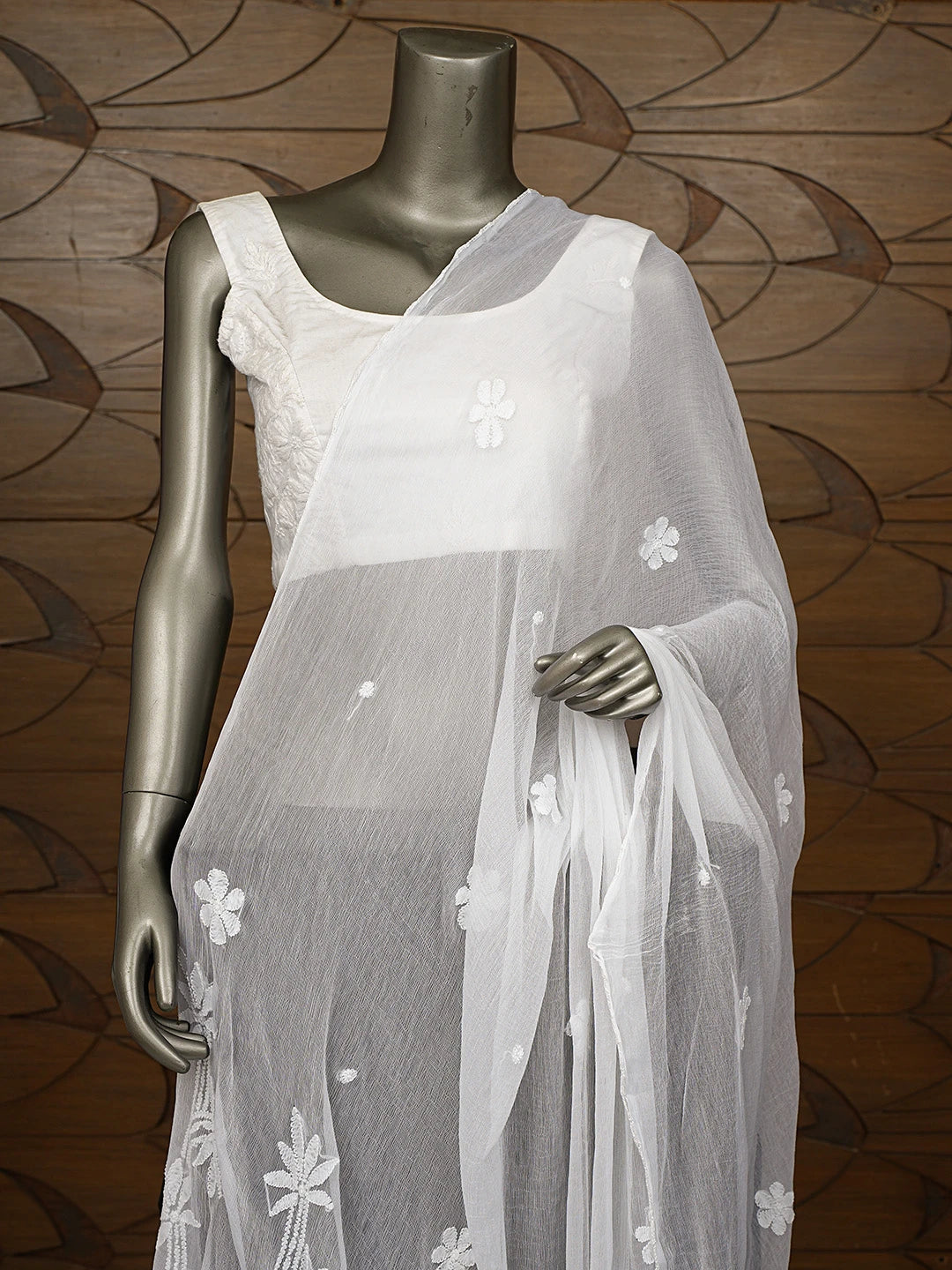 Ada Hand Embroidered White Chiffon Lucknowi Chikankari Dupatta 01A824730