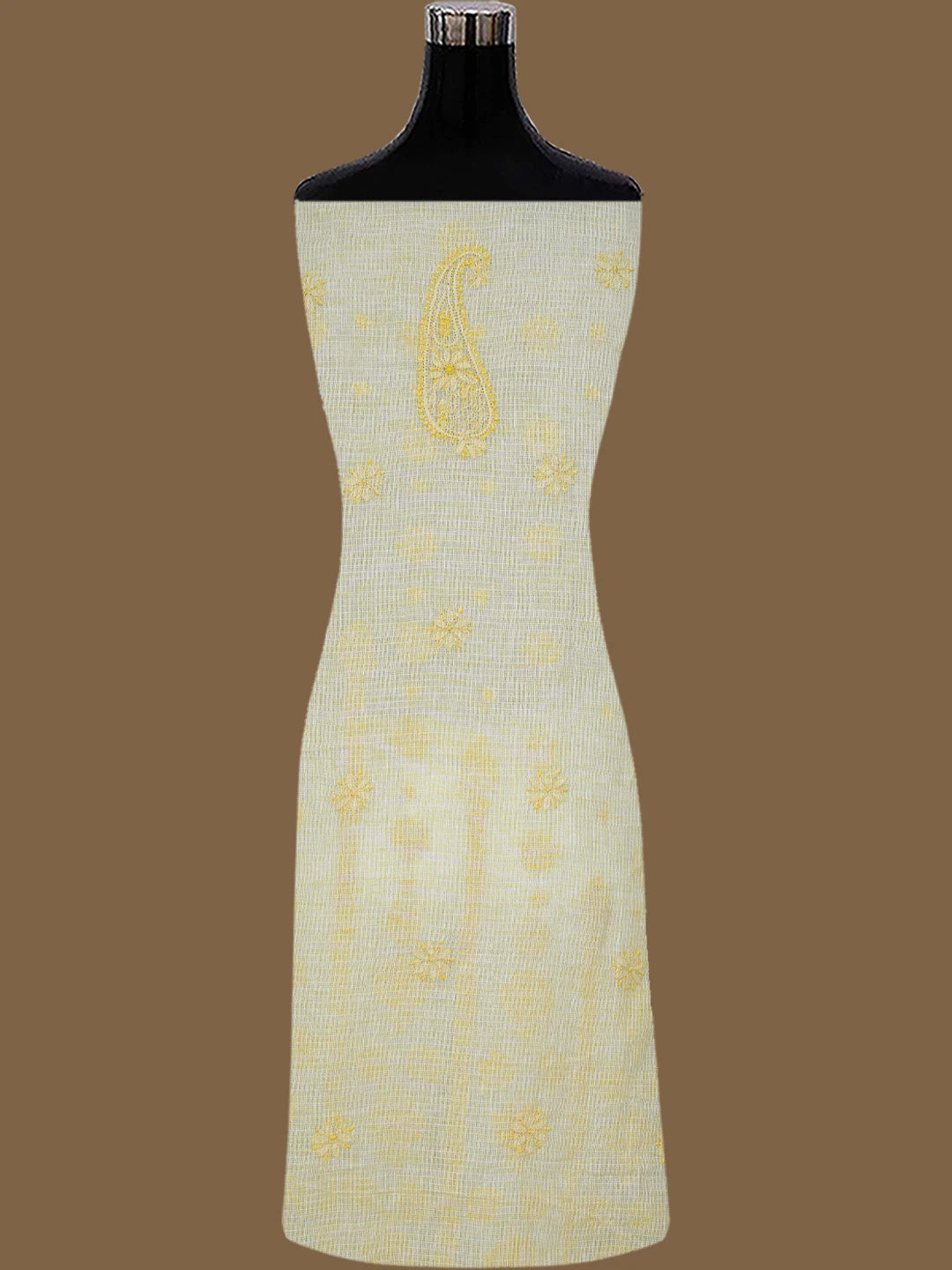 Ada Hand Embroidered Biscuit Yellow Kota Lucknowi Chikankari Unstitched Suit Piece 01A831724