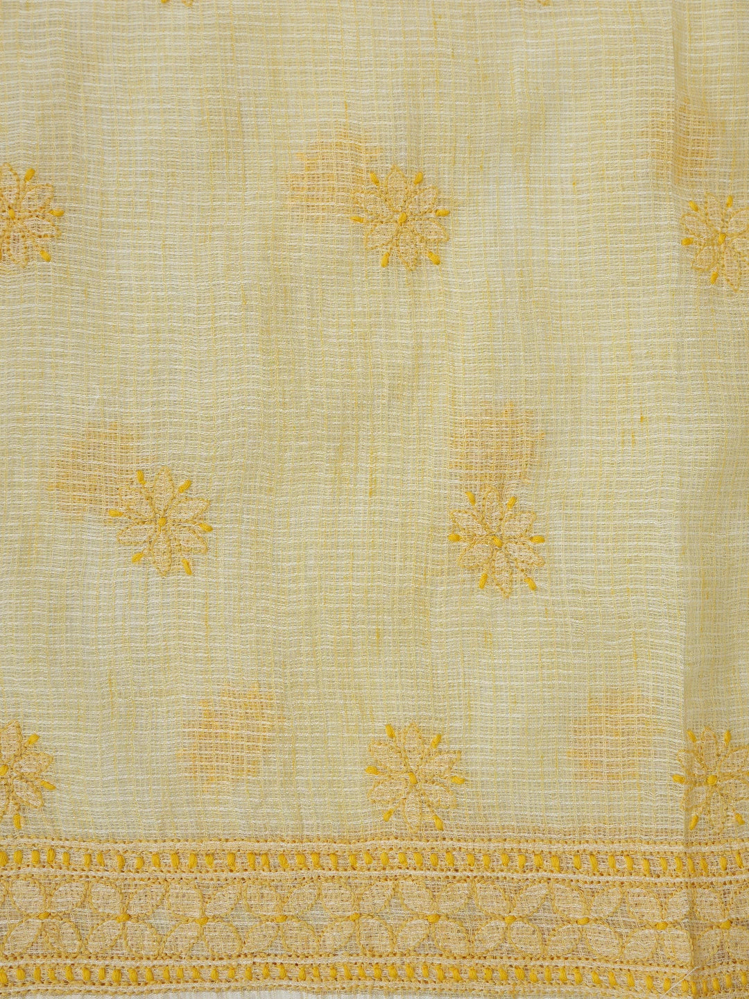 Ada Hand Embroidered Biscuit Yellow Kota Lucknowi Chikankari Unstitched Suit Piece 01A831724