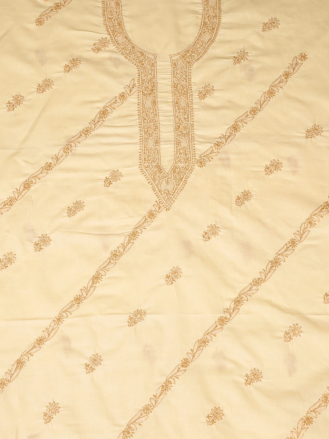 Ada Hand Embroidered Fawn Cotton Lucknowi Chikankari Unstitched Men's Kurta Piece 01A812152
