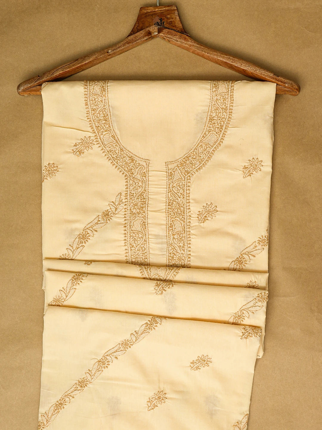 Ada Hand Embroidered Fawn Cotton Lucknowi Chikankari Unstitched Men's Kurta Piece 01A812152