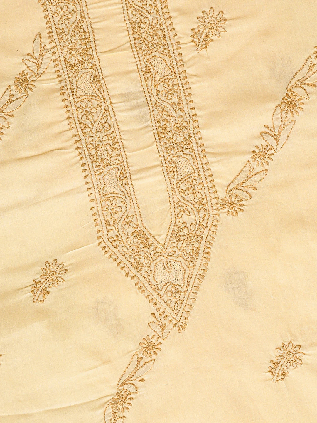 Ada Hand Embroidered Fawn Cotton Lucknowi Chikankari Unstitched Men's Kurta Piece 01A812152