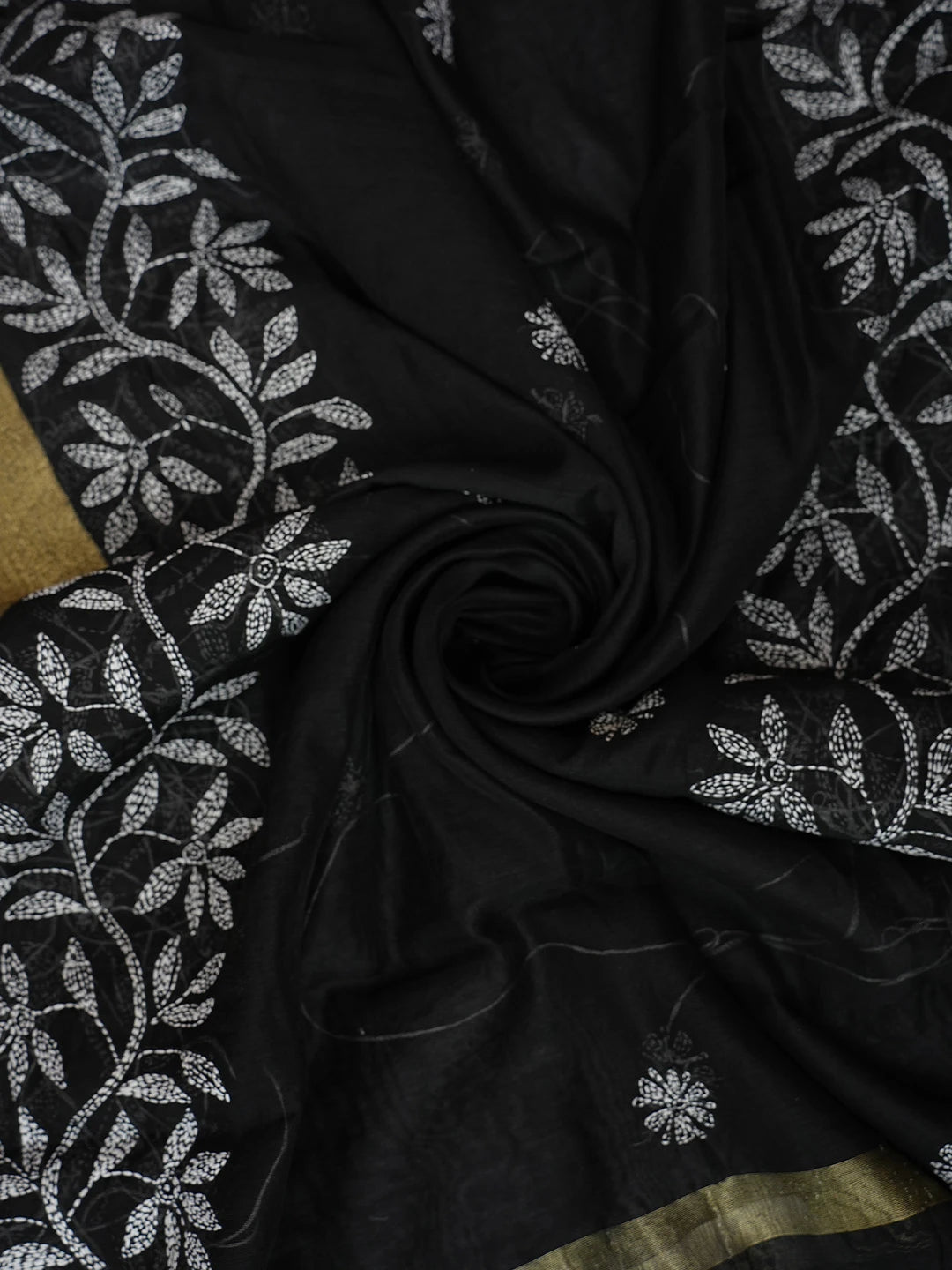 Ada Hand Embroidered Black Chanderi Lucknowi Chikankari Dupatta 01A837560
