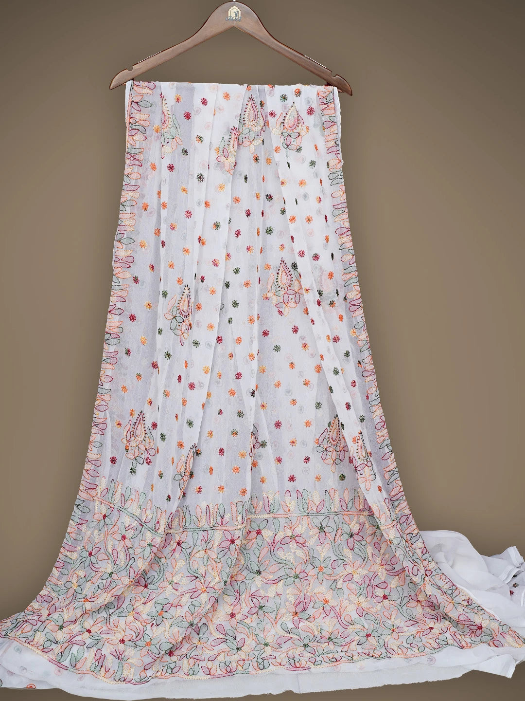 Ada Hand Embroidered Alabaster White Georgette Lucknowi Chikankari Saree and Blouse 01A823597