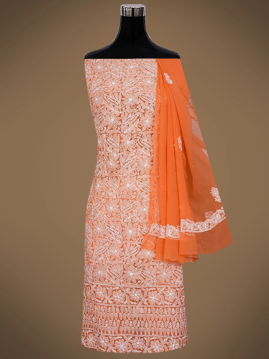 Ada Hand Embroidered Pastel Rust Georgette Lucknowi Chikankari Unstitched Suit Piece 01A836559