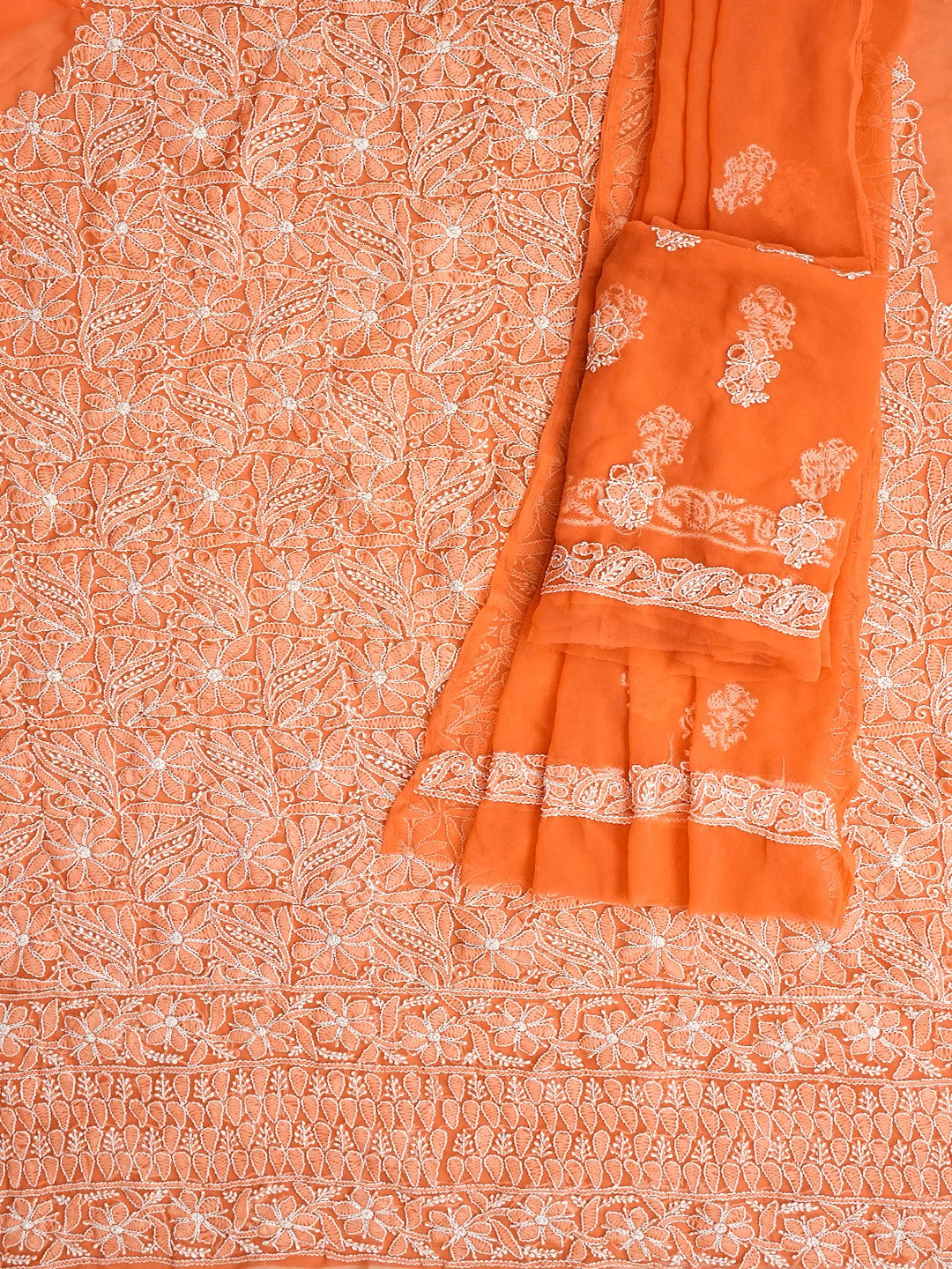 Ada Hand Embroidered Pastel Rust Georgette Lucknowi Chikankari Unstitched Suit Piece 01A836559