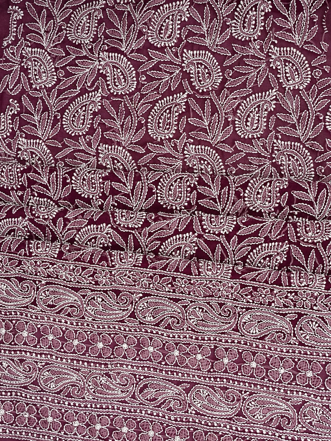 Ada Hand Embroidered Wine Georgette Lucknowi Chikankari Unstitched Suit Piece 01A836562