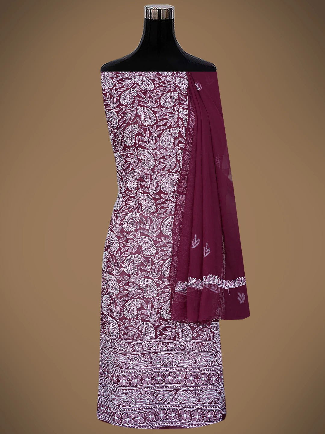 Ada Hand Embroidered Wine Georgette Lucknowi Chikankari Unstitched Suit Piece 01A836562