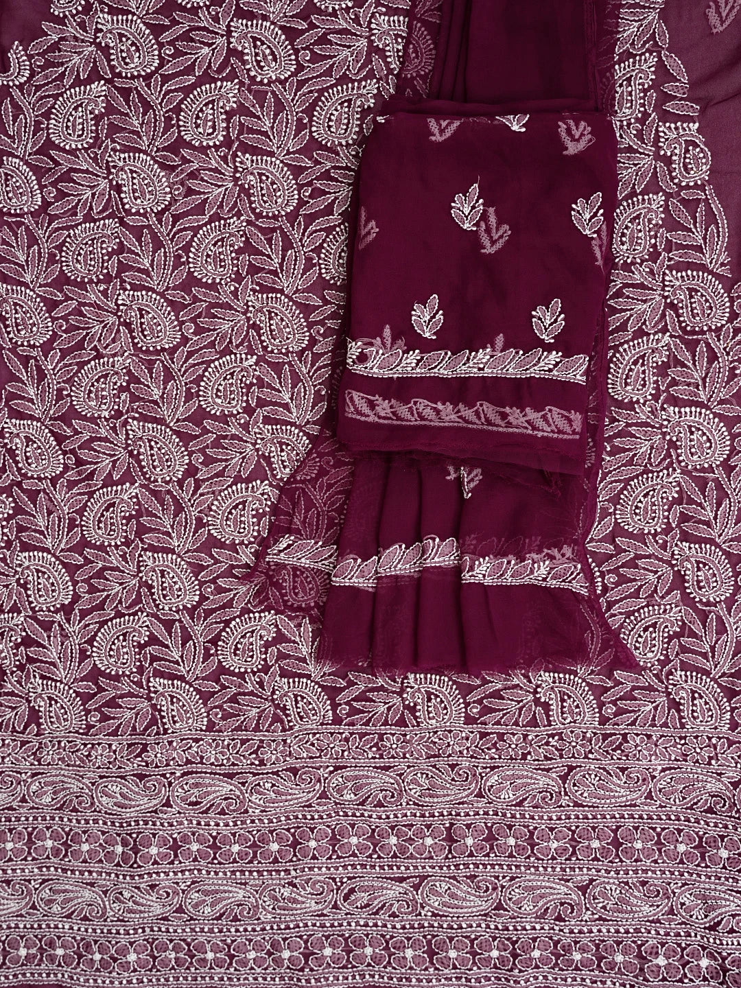 Ada Hand Embroidered Wine Georgette Lucknowi Chikankari Unstitched Suit Piece 01A836562