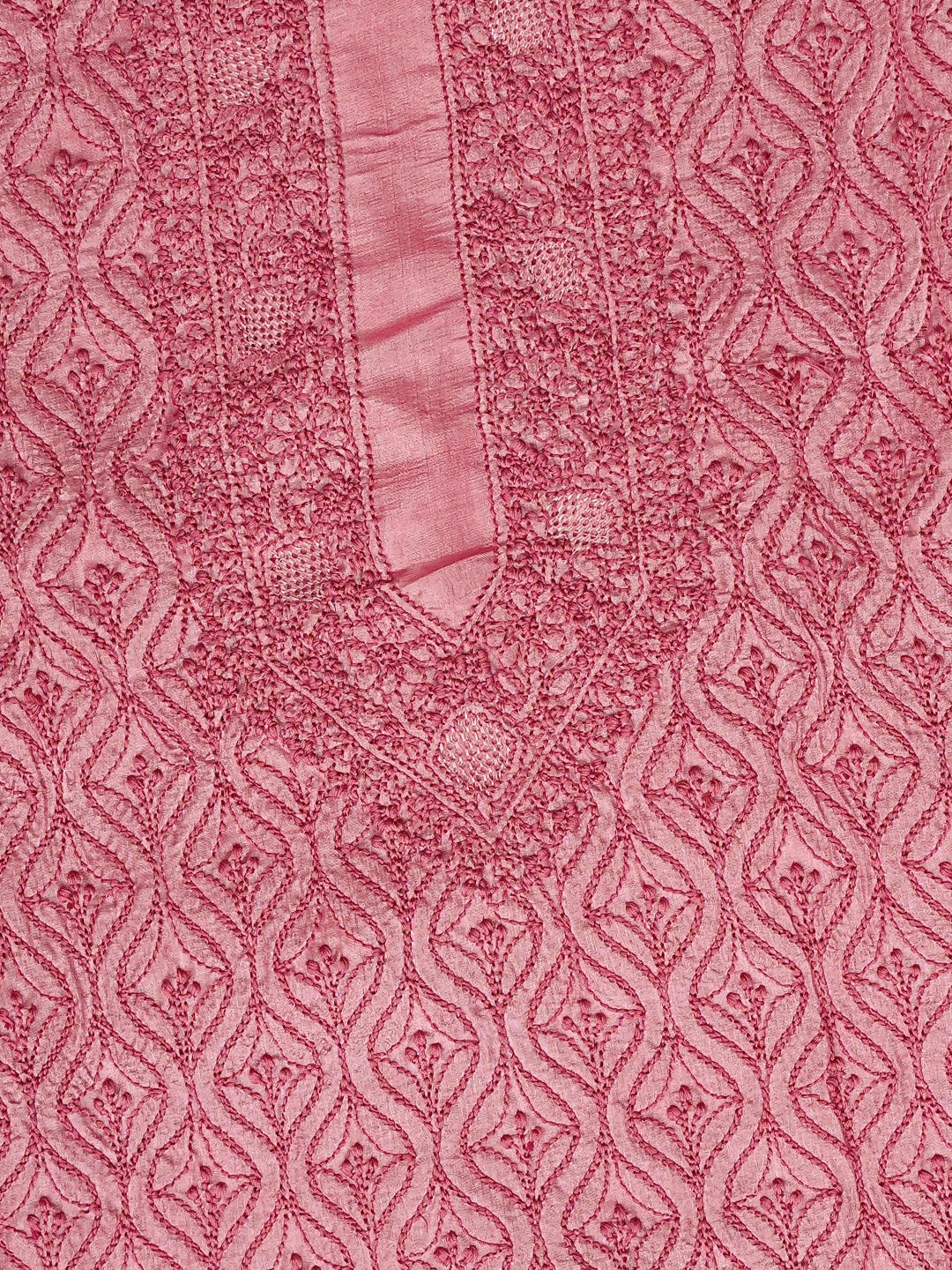 Ada Hand Embroidered Onion Pink Silk Lucknowi Chikankari Unstitched Men's Kurta Piece 01A795215