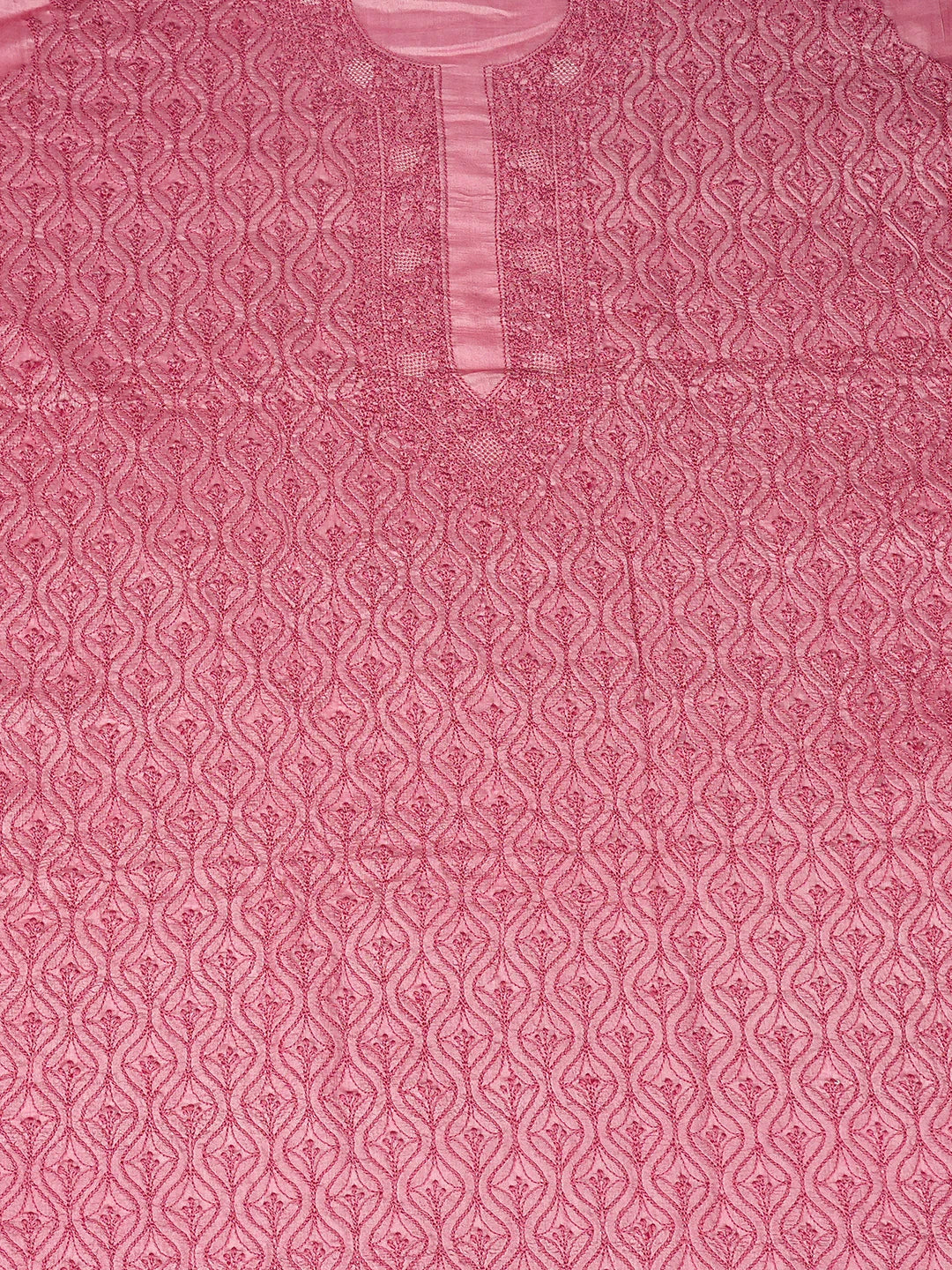 Ada Hand Embroidered Onion Pink Silk Lucknowi Chikankari Unstitched Men's Kurta Piece 01A795215