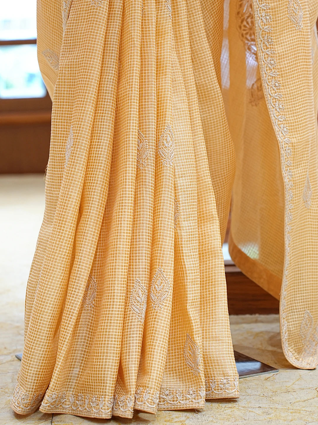 Ada Hand Embroidered Sandy Brown Silk Lucknowi Chikankari Saree and Blouse With Zari  Work 01A538479