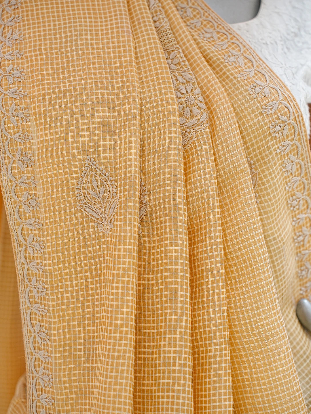 Ada Hand Embroidered Sandy Brown Silk Lucknowi Chikankari Saree and Blouse With Zari  Work 01A538479