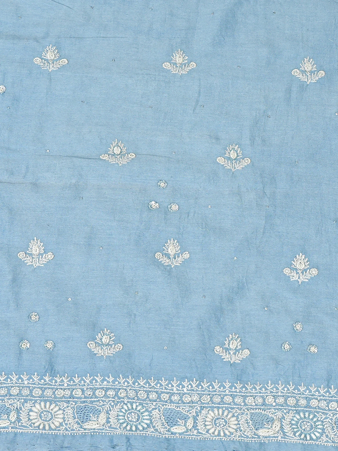 Ada Hand Embroidered Blue Chanderi Lucknowi Chikankari Unstitched Men's Kurta Piece With Cutdana Work 01A781911