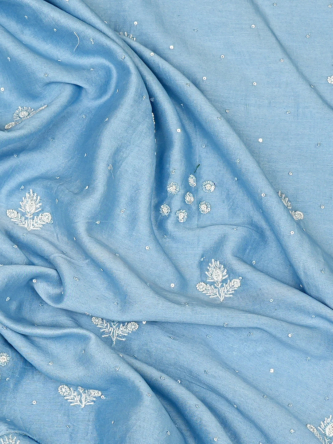 Ada Hand Embroidered Blue Chanderi Lucknowi Chikankari Unstitched Men's Kurta Piece With Cutdana Work 01A781911