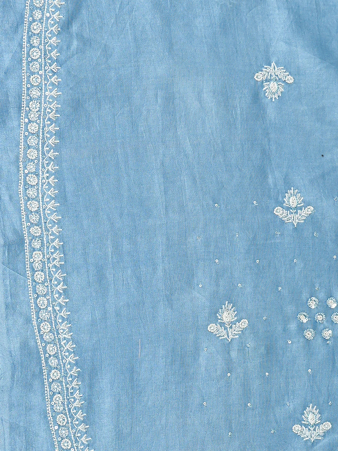 Ada Hand Embroidered Blue Chanderi Lucknowi Chikankari Unstitched Men's Kurta Piece With Cutdana Work 01A781911