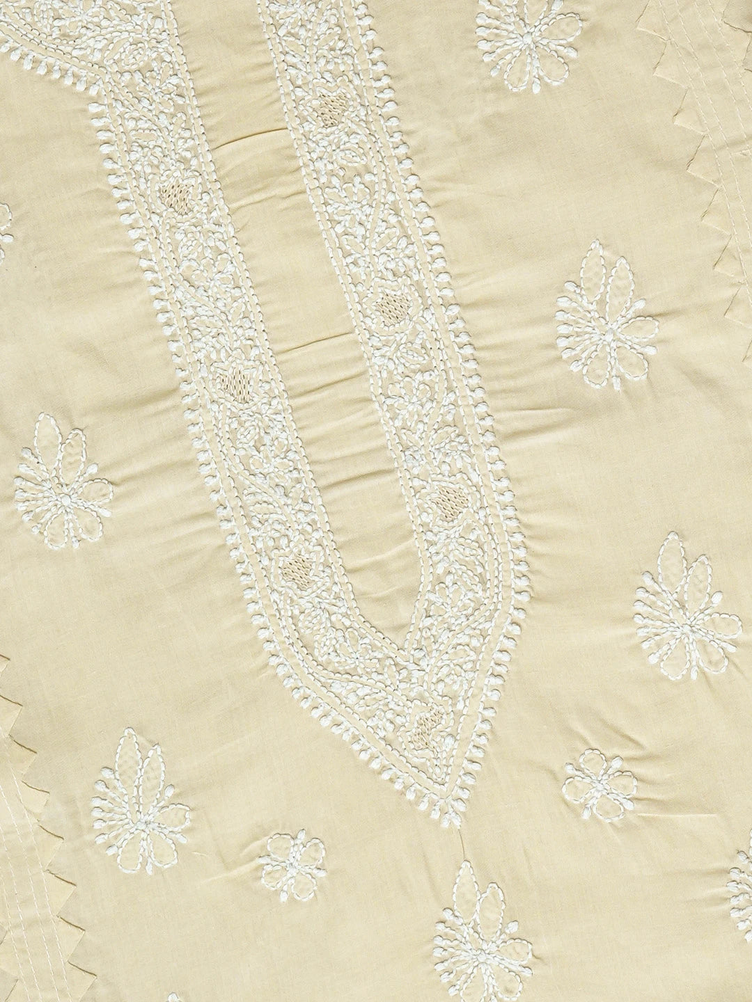 Ada Hand Embroidered Fawn Cotton Lucknowi Chikankari Unstitched Men's Kurta Piece 01A812181