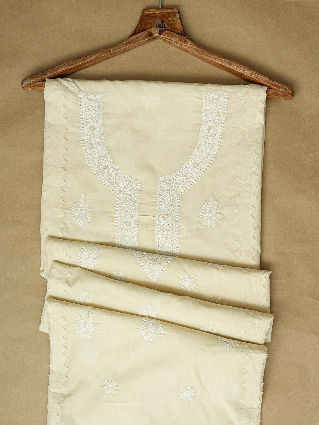 Ada Hand Embroidered Fawn Cotton Lucknowi Chikankari Unstitched Men's Kurta Piece 01A812181