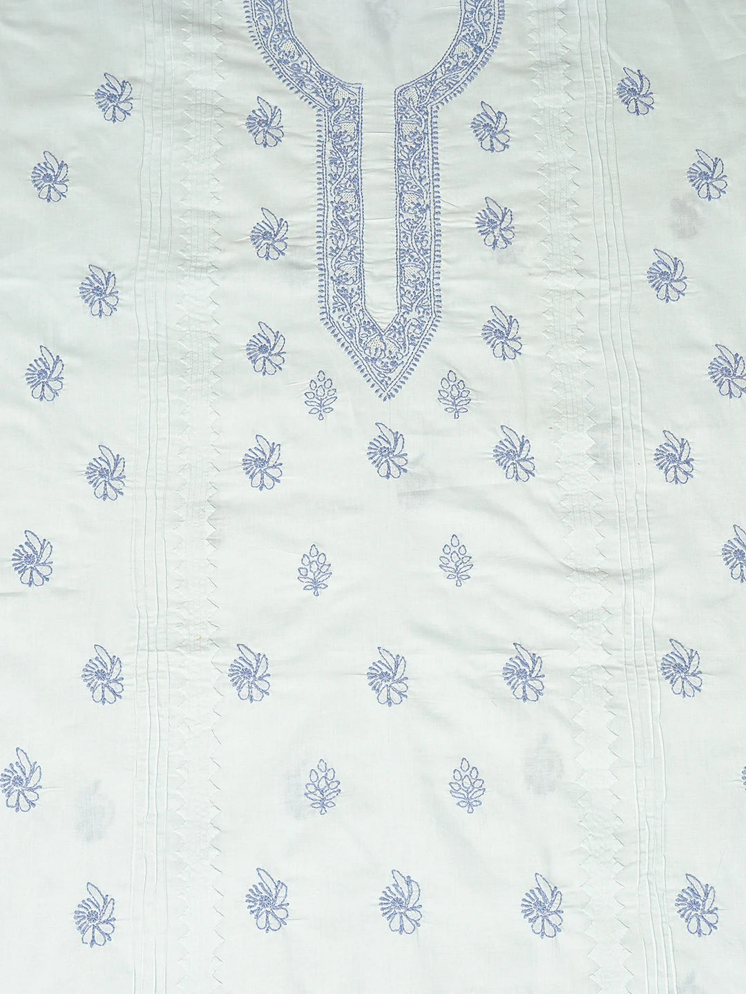Ada Hand Embroidered Blue Cotton Lucknowi Chikankari Unstitched Men's Kurta Piece 01A812177