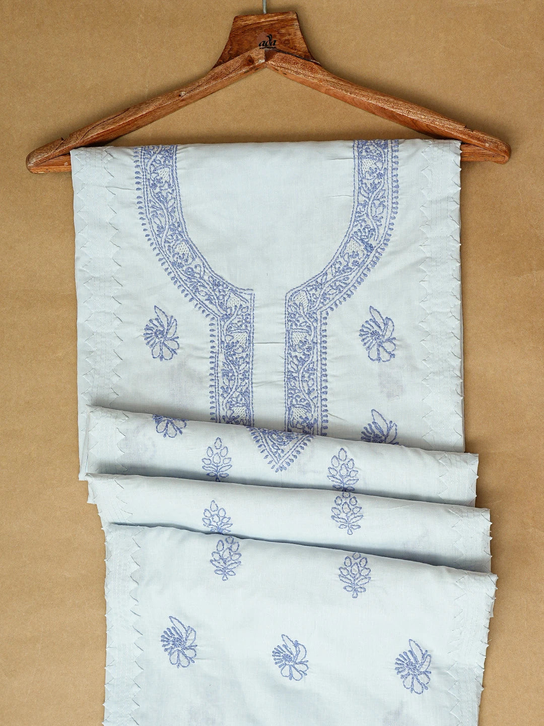 Ada Hand Embroidered Blue Cotton Lucknowi Chikankari Unstitched Men's Kurta Piece 01A812177