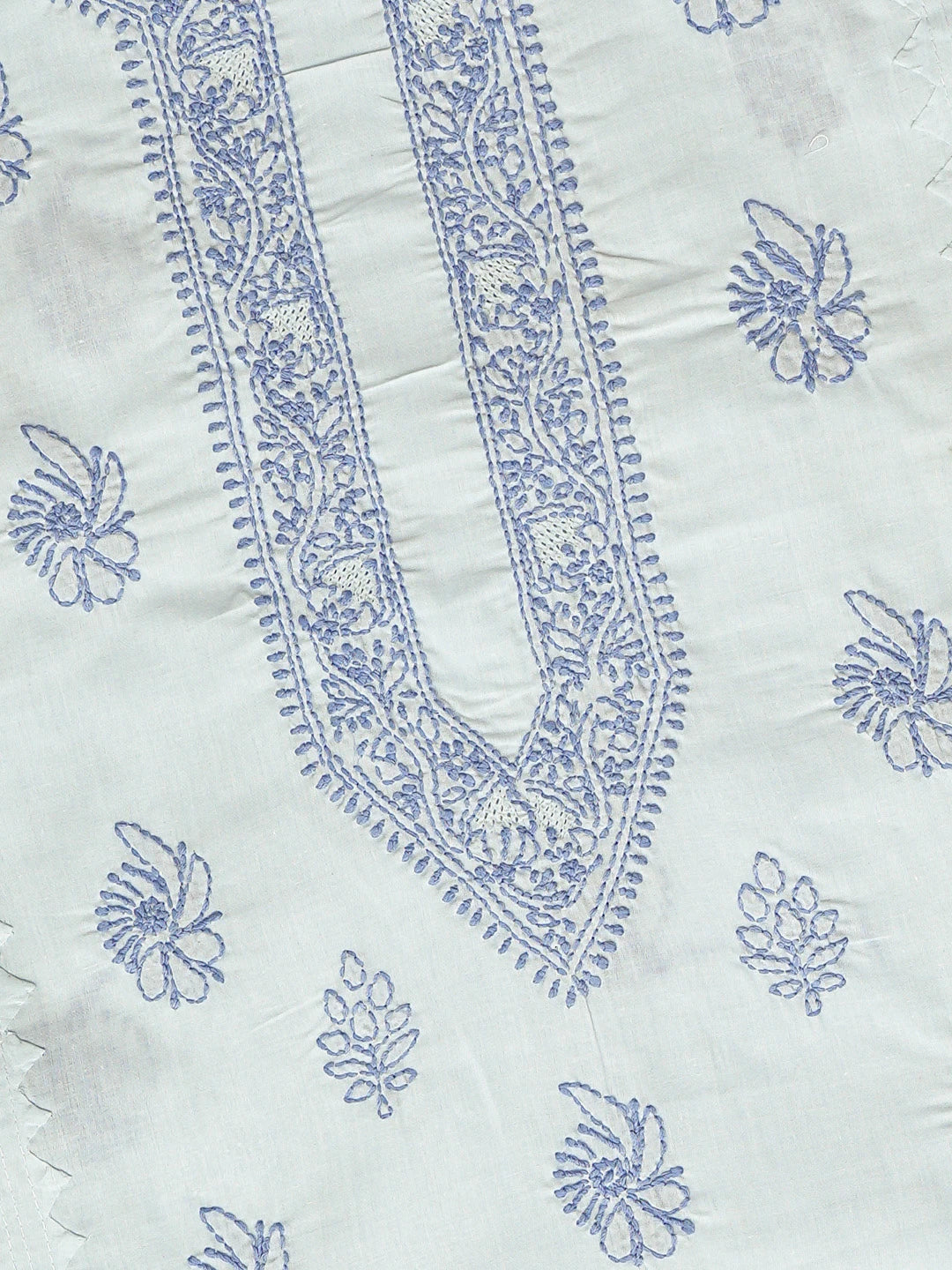 Ada Hand Embroidered Blue Cotton Lucknowi Chikankari Unstitched Men's Kurta Piece 01A812177