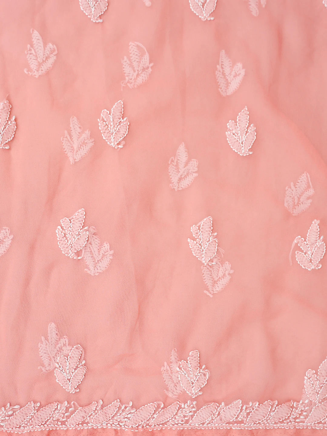Ada Hand Embroidered Peach Georgette Lucknowi Chikankari Unstitched Suit Piece 01A836561