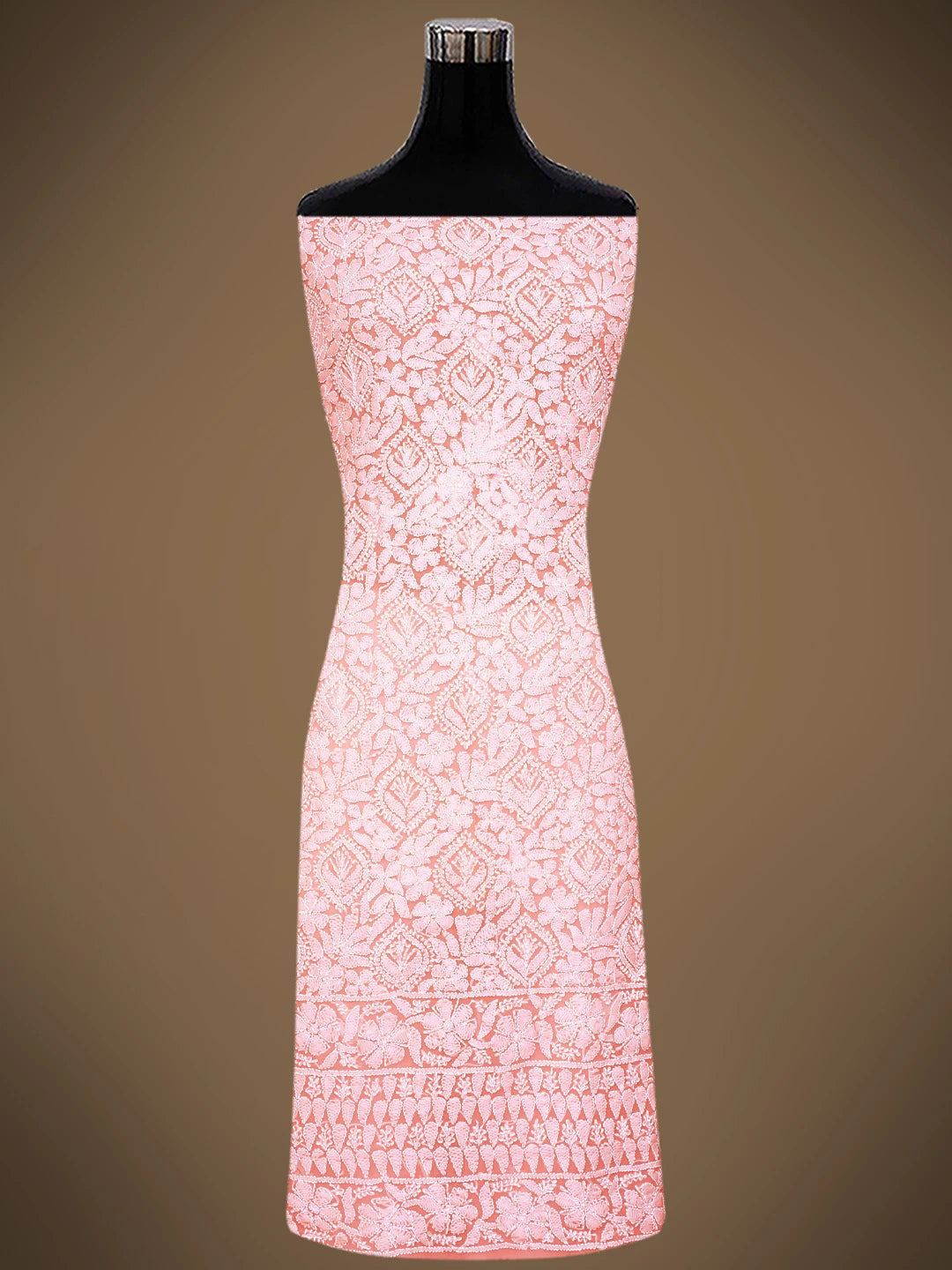 Ada Hand Embroidered Peach Georgette Lucknowi Chikankari Unstitched Suit Piece 01A836561
