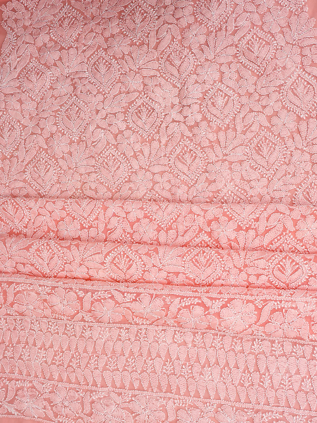 Ada Hand Embroidered Peach Georgette Lucknowi Chikankari Unstitched Suit Piece 01A836561